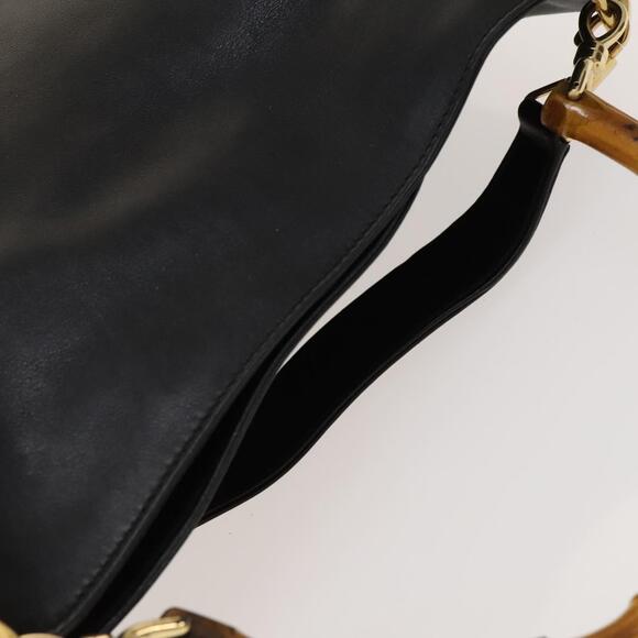 GUCCI Bamboo Hand Bag Leather Black Gold 001 001 - Picture 7 of 16